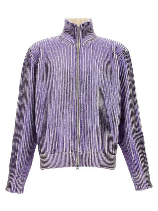 High Neck Zipper Ribbed Cotton Cardigan Purple - MAISON MARGIELA - BALAAN 1