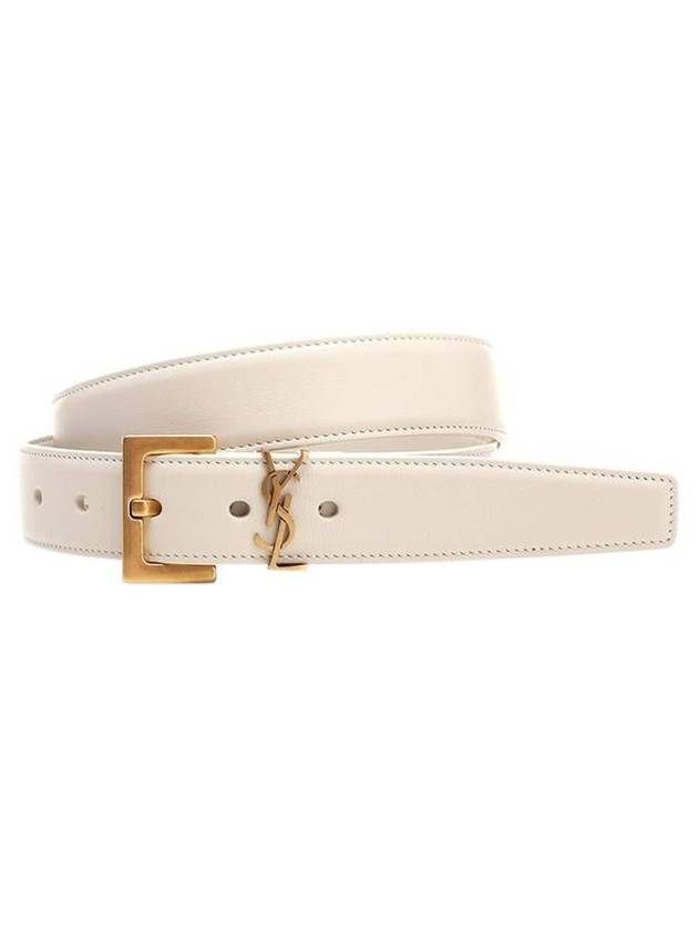 Monogram Buckle Leather Belt White Gold Plated - SAINT LAURENT - BALAAN.