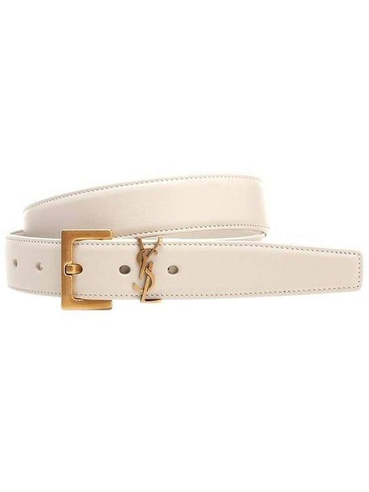 Monogram Buckle Leather Belt White Gold Plated - SAINT LAURENT - BALAAN.