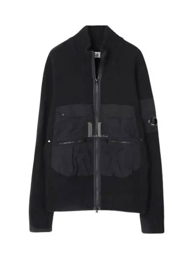 Lambswool Mixed Utility Zipped Knit Zip-Up Jacket Black - CP COMPANY - BALAAN 2