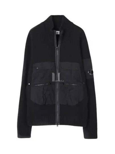 Lambswool Mixed Utility Zipped Knit Zip-Up Jacket Black - CP COMPANY - BALAAN 2