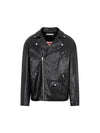 Off Centre Zip Leather Biker Jacket Black - ACNE STUDIOS - BALAAN 2