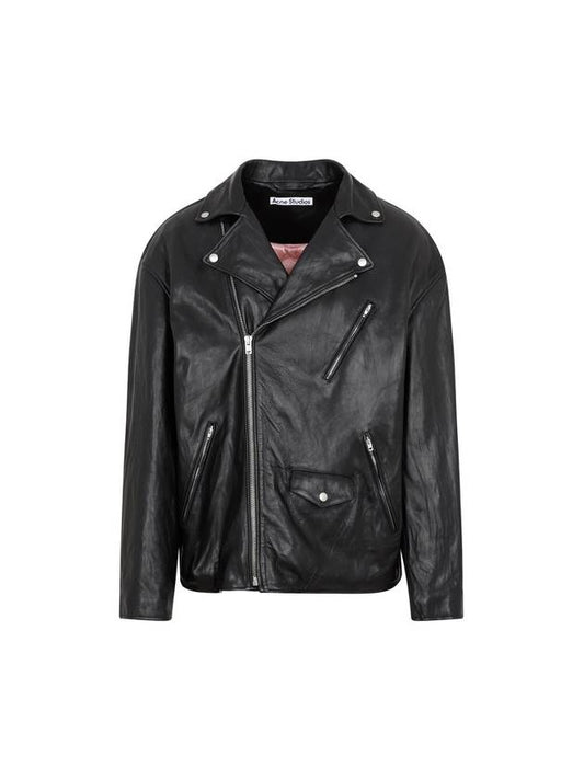Off Centre Zip Leather Biker Jacket Black - ACNE STUDIOS - BALAAN 1
