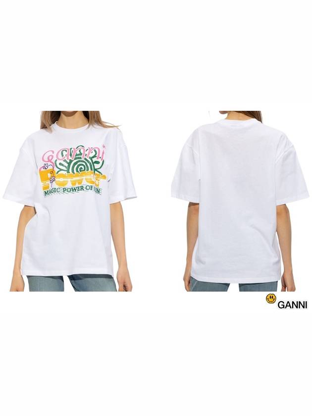 Relaxed Power of Sun Cotton Short Sleeve T-Shirt White B0481010388 - GANNI - BALAAN 6