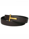 Gold Grain Leather T Icon Belt Brown Black - TOM FORD - BALAAN 2