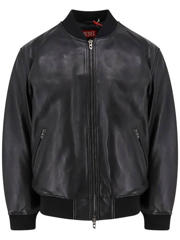 L Khan Leather Bomber Jacket Black - DIESEL - BALAAN 1