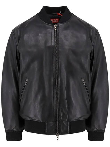 L Khan leather bomber jacket black - DIESEL - BALAAN 1