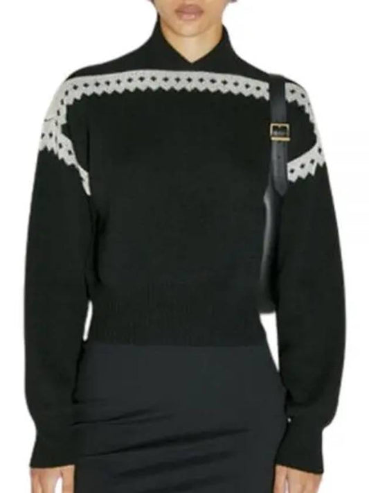 Contrast Trim Effect Knit Top Black - SAINT LAURENT - BALAAN 2