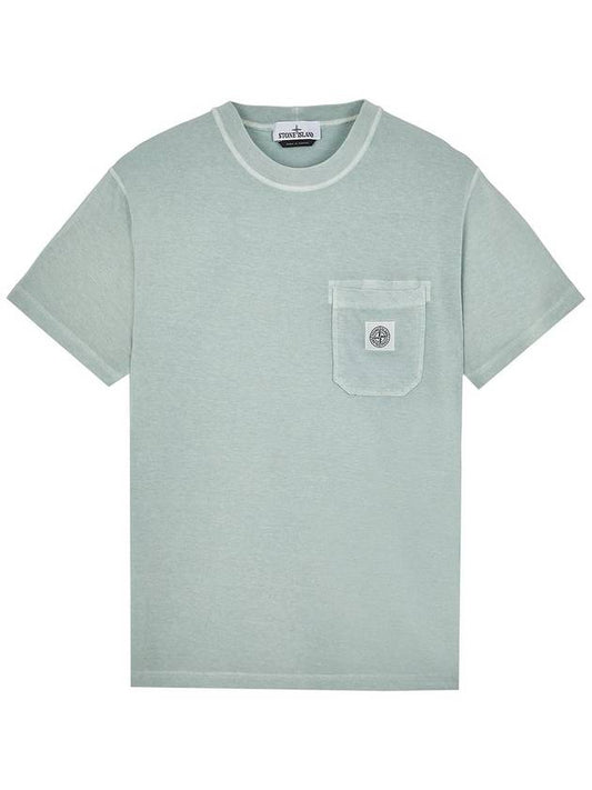 Men's Pisato Effect Logo Patch Pocket Short Sleeve T-Shirt Sky Blue - STONE ISLAND - BALAAN 2