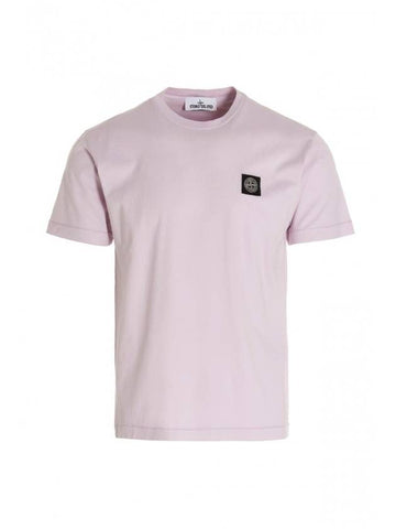 Logo Patch Short Sleeve T-Shirt Pink - STONE ISLAND - BALAAN 1