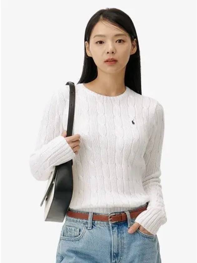 W cable knit cotton crewneck sweater white - POLO RALPH LAUREN - BALAAN 1