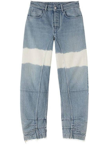 High Waist Color Block Cotton Straight Jeans Blue - JIL SANDER - BALAAN 1