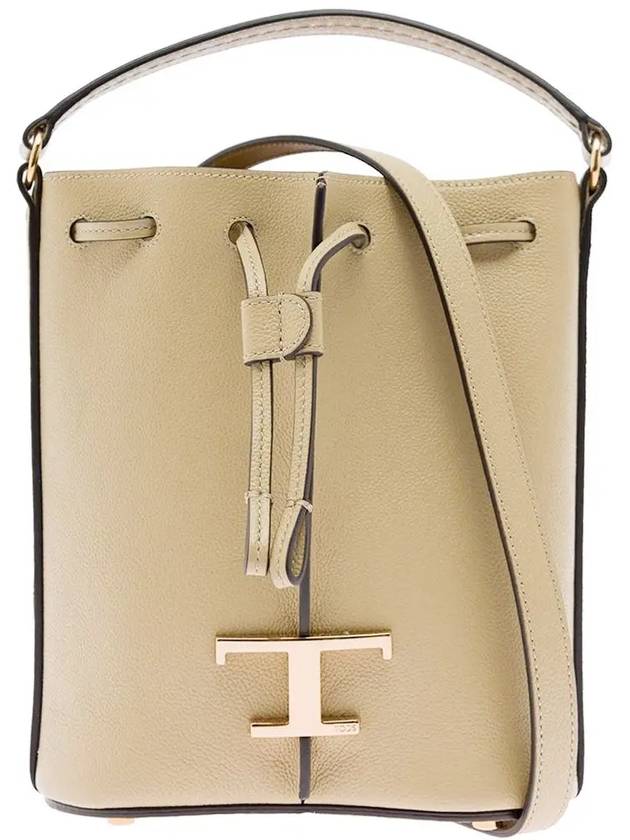 T Timeless Leather Micro Logo Bucket Bag Beige - TOD'S - BALAAN 3