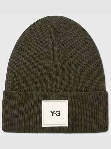 Y3 Front White Logo Patch FoldUp Brim Wool Beanie - Y-3 - BALAAN 1