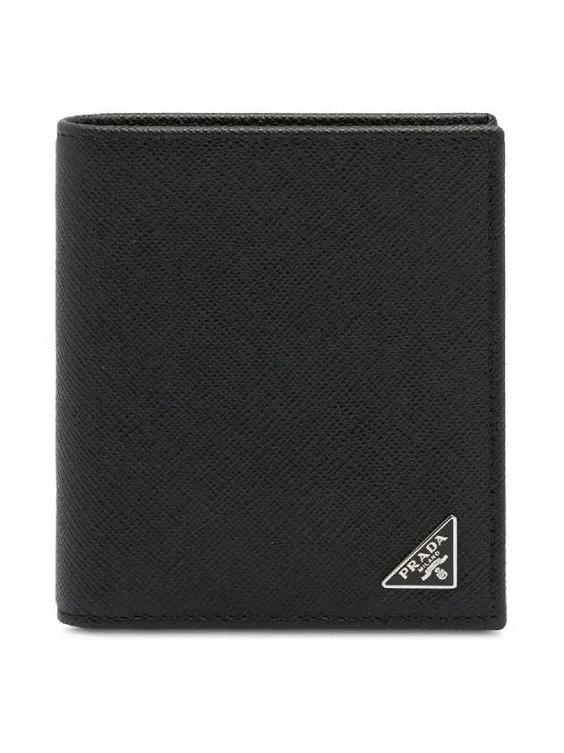 Triangle Logo Saffiano Half Wallet Black - PRADA - BALAAN 3