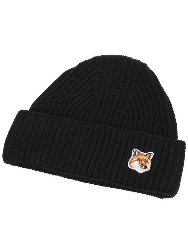 Fox Head Patch Ribbed Beanie Black - MAISON KITSUNE - BALAAN 2