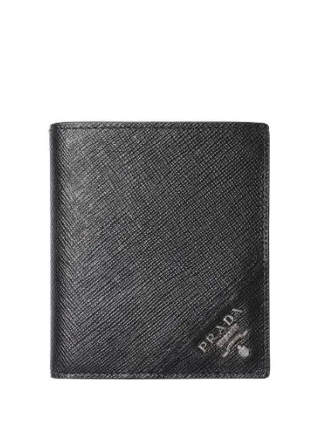 Saffiano Triangle Logo Half Wallet Black - PRADA - BALAAN 2