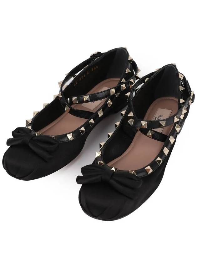 Rockstud Satin Ballerina Black - VALENTINO - BALAAN 2