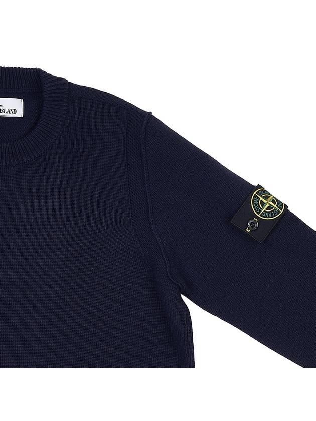 Logo Patch Crew Neck Wool Knit Top Navy - STONE ISLAND - BALAAN 5