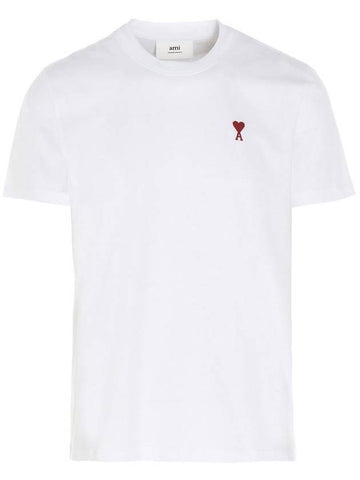 Mini Heart Embroidered Logo Short Sleeve T-Shirt  White - AMI - BALAAN 1