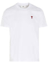 Mini Heart Embroidered Logo Short Sleeve T-Shirt  White - AMI - BALAAN 1