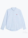 Small Heart Logo Gingham Button Long Sleeves Shirt Sky Blue - AMI - BALAAN 2