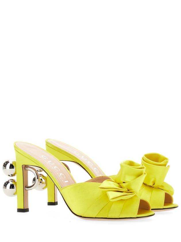 Women's Spear Open Toe Satin Sandals Heel Yellow - GUCCI - BALAAN 2