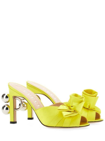 Women's Spear Open Toe Satin Sandals Heel Yellow - GUCCI - BALAAN 2