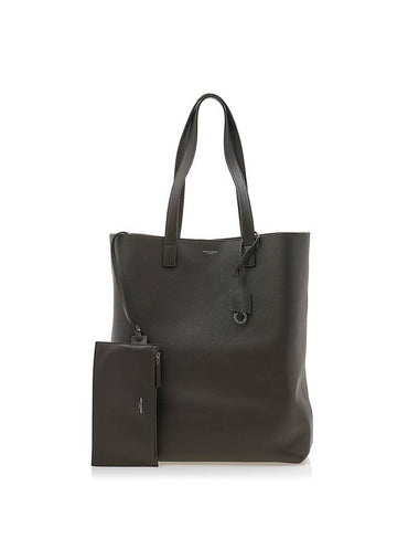 Bold Shopping Bag In Grained Leather Dark Khaki - SAINT LAURENT - BALAAN 1