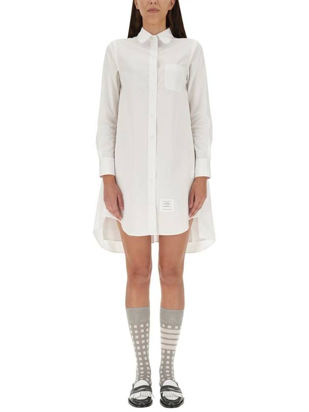 Solid Poplin Pleated Back Shirt Mini Dress White - THOM BROWNE - BALAAN 4