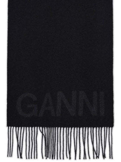 Logo Fringe Muffler Black - GANNI - BALAAN 2