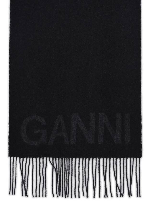 Logo Fringe Muffler Black - GANNI - BALAAN 2