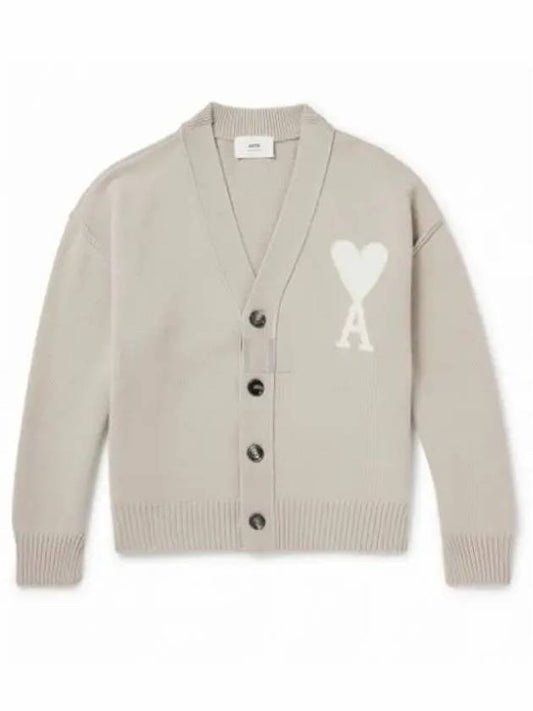 De Coeur Logo Wool Cardigan Light Beige - AMI - BALAAN 2