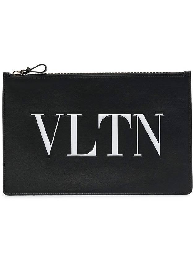 VLTN Logo Leather Clutch Bag Black - VALENTINO - BALAAN 1