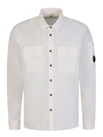 Men's Gabardine Lens Wappen Long Sleeve Shirt White - CP COMPANY - BALAAN.