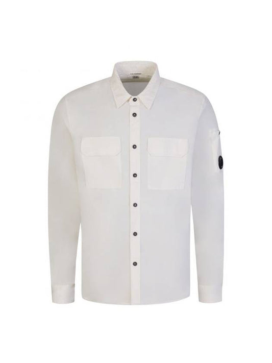 Men's Gabardine Lens Wappen Long Sleeve Shirt White - CP COMPANY - BALAAN.