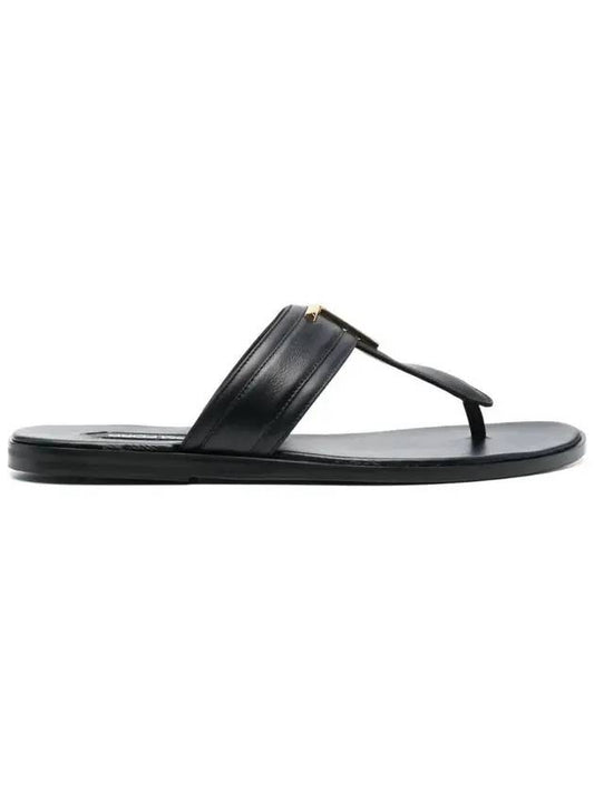 TF logo decorated leather flip flops black - TOM FORD - BALAAN.