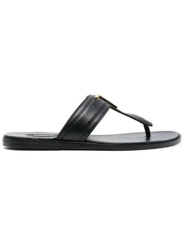 TF Logo Decorated Leather Flip Flops Black - TOM FORD - BALAAN 1