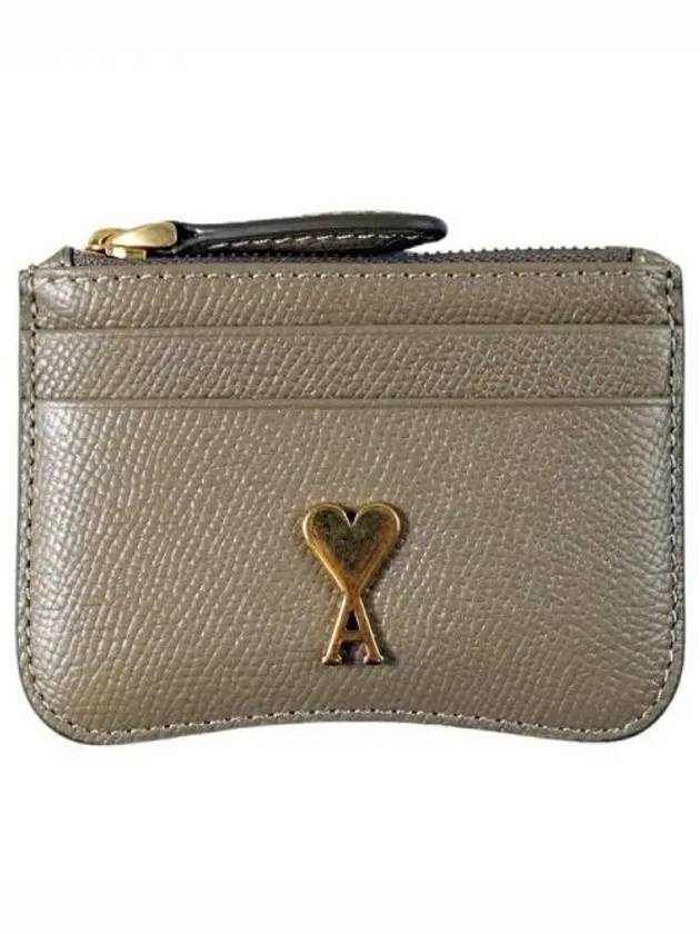 Heart logo coeur zip up card wallet light taupe USL105AL 0036 2811 1059370 - AMI - BALAAN 1