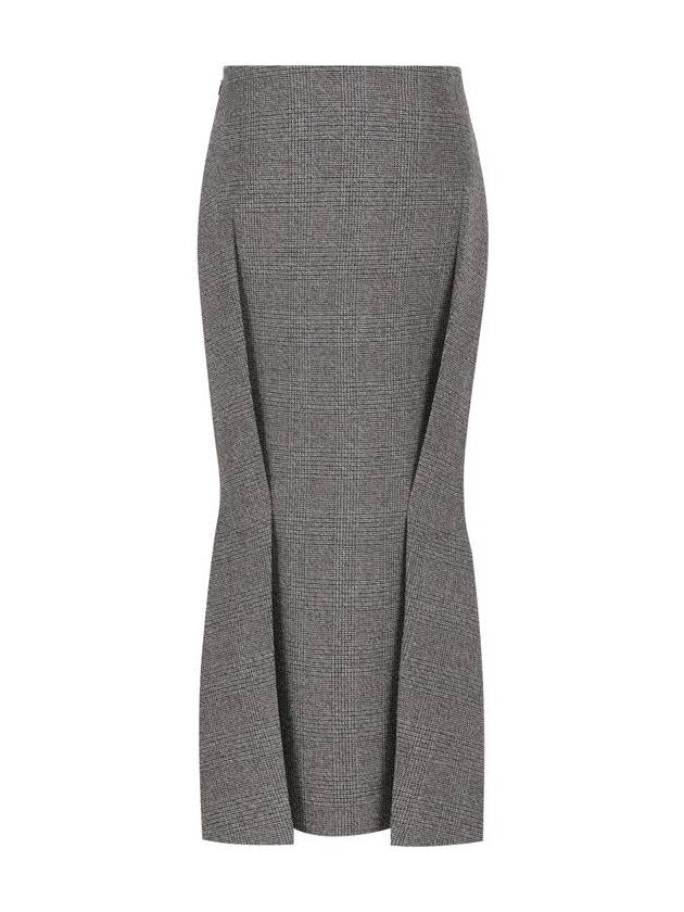 Deconstructed Prince Of Wales Checked Mouline Wool H Line Skirt Grey - PRADA - BALAAN 3