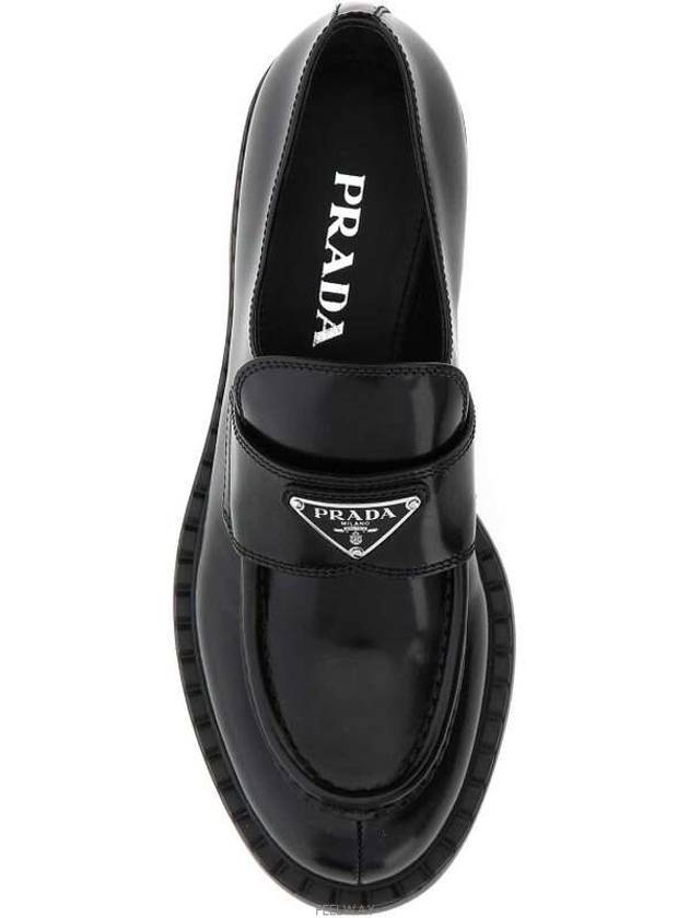 Triangle Logo Chocolate Brushed Leather Loafers Black - PRADA - BALAAN 2