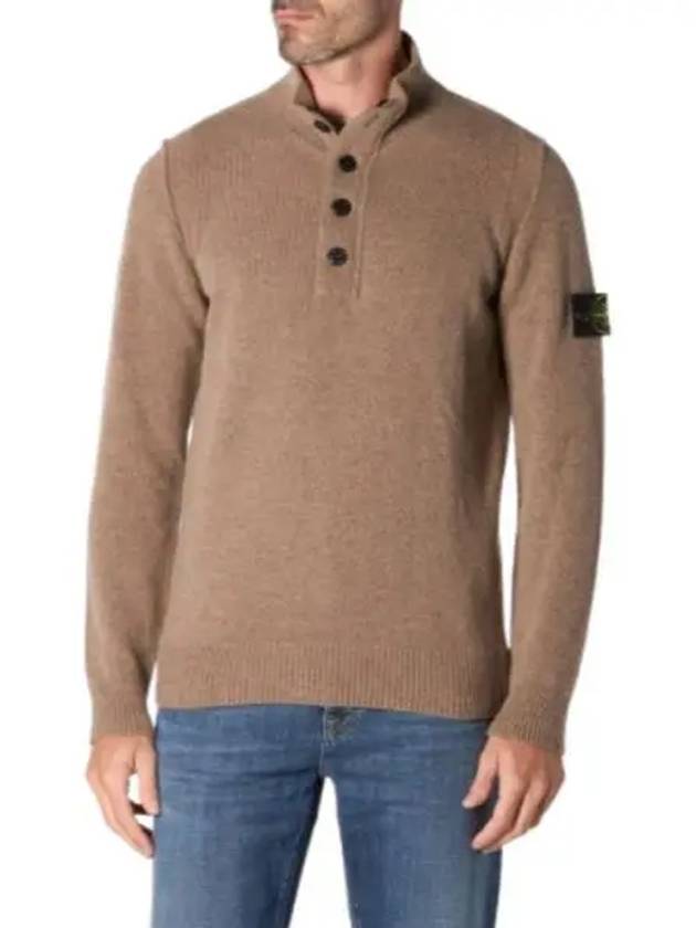 Wappen Patch Half Button Lambswool Knit Top Brown - STONE ISLAND - BALAAN 2