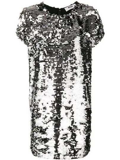 Sequin Shift Short Dress Silver - MSGM - BALAAN 2