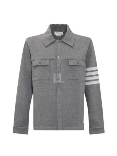 Double Face Cotton Knit 4 Bar Button Shirt Jacket Grey - THOM BROWNE - BALAAN 2