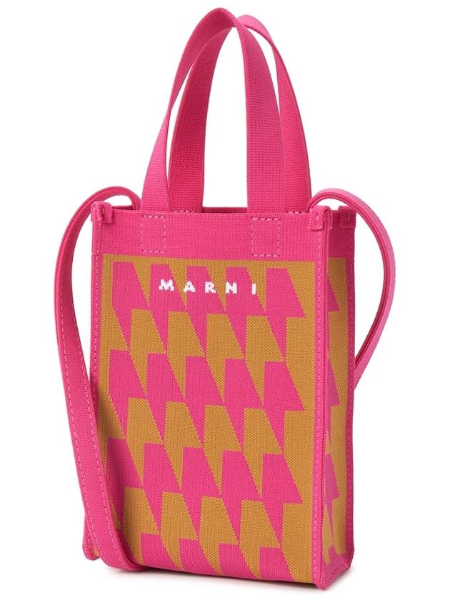 Houndstooth Pattern Small Tote Bag Rose - MARNI - BALAAN 3