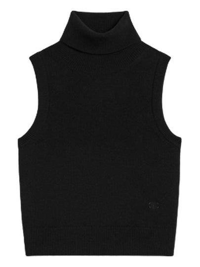 Triomphe Embroidered Turtleneck Scottish Cashmere Sleeveless Black - CELINE - BALAAN 2