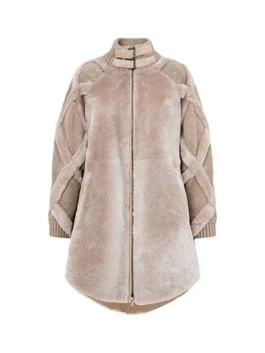 Women's Knit Sleeve High Neck Shearling Coat Beige 271368 - EMPORIO ARMANI - BALAAN 1