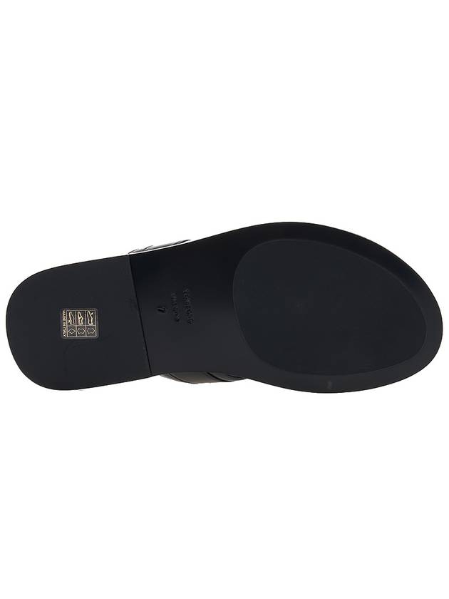 TF Logo Decorated Leather Flip Flops Black - TOM FORD - BALAAN 6