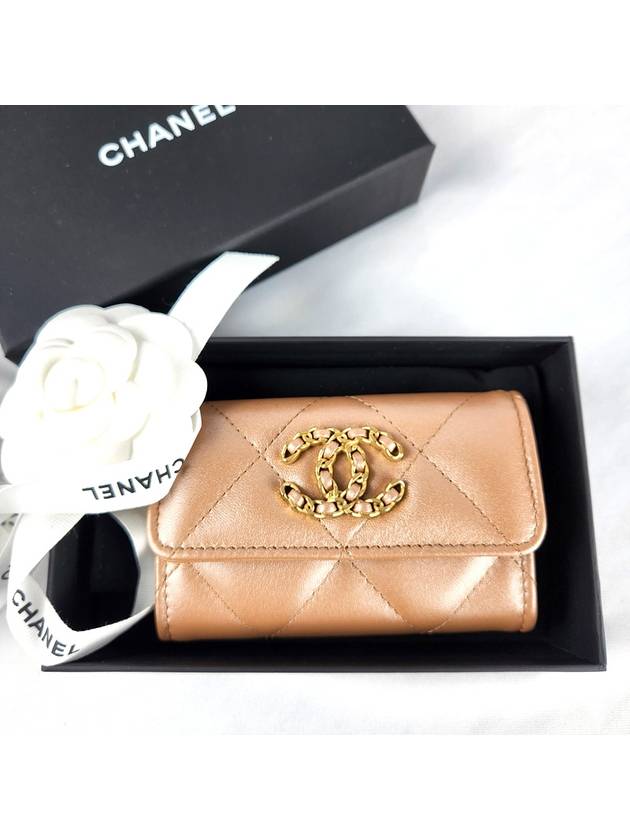 19 Snap card wallet lambskin dark beige gold AP1790 - CHANEL - BALAAN 1