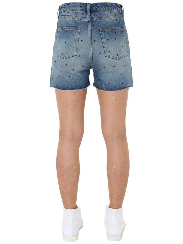 Eyelet Stud Cotton Denim Shorts Blue - SAINT LAURENT - BALAAN 4